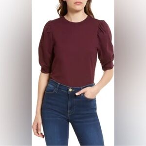 Frame Maroon Puff Sleeve T-shirt, Size Medium, EUC